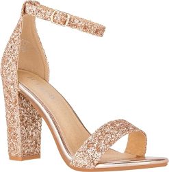 Womens Open Toe Heels (Gold Glitter)
